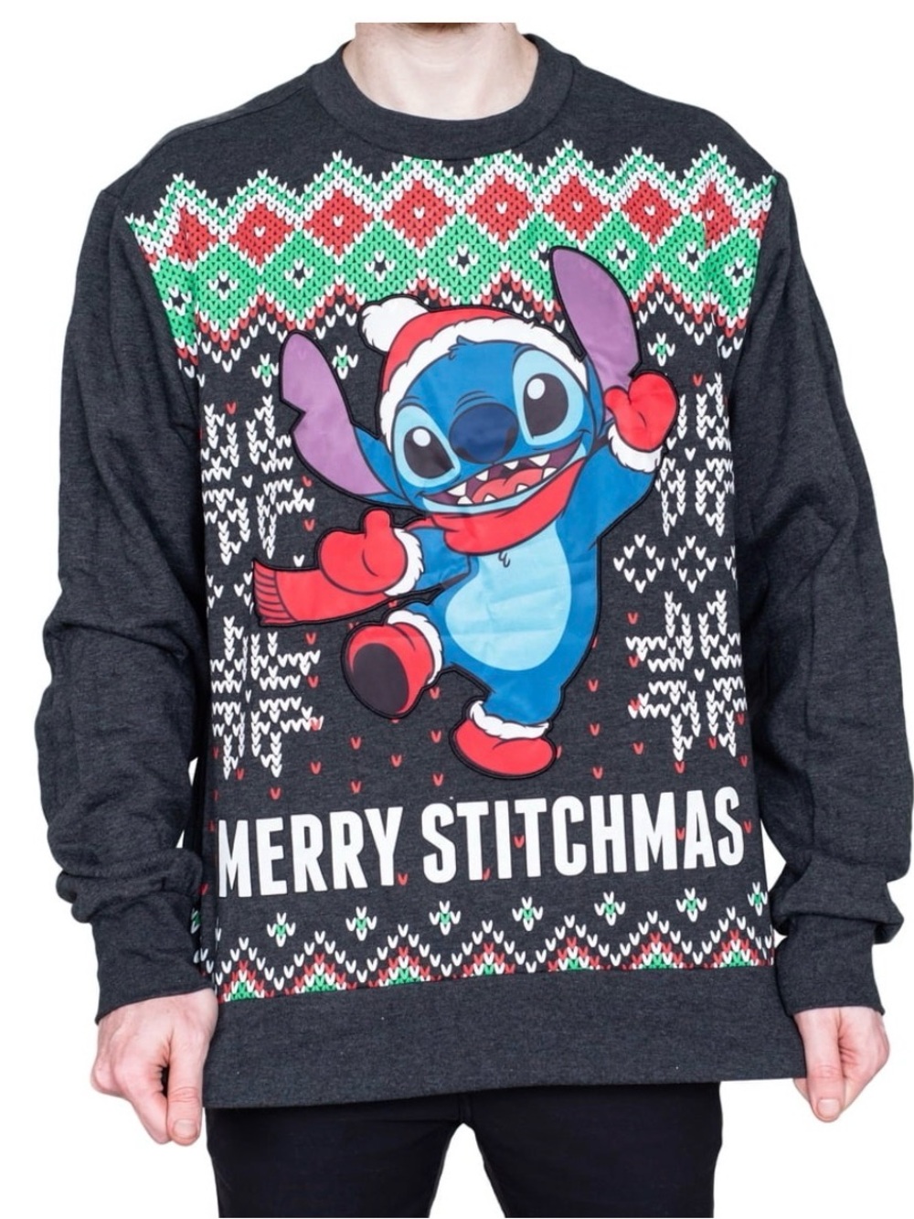 Merry Stitchmas Men’s Character Holiday Sweater - Dark Gray